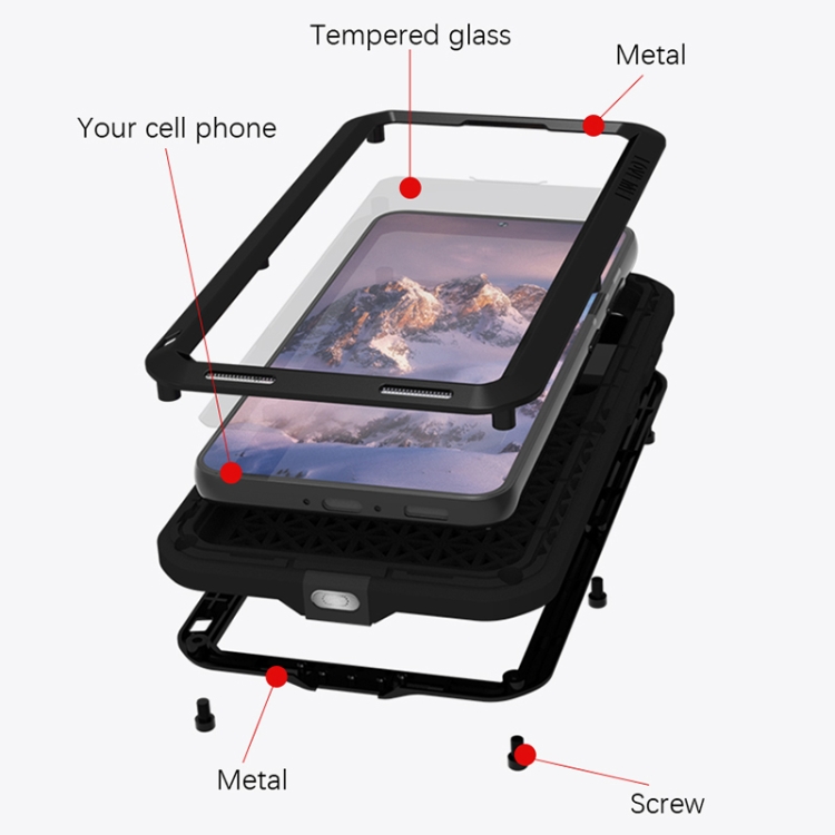 For Samsung Galaxy S23 5G LOVE MEI Metal Shockproof Life Waterproof Dustproof Phone Case(Black) For Samsung Galaxy S23 5G LOVE MEI Metal Shockproof Life Waterproof Dustproof Phone Case(Black)
