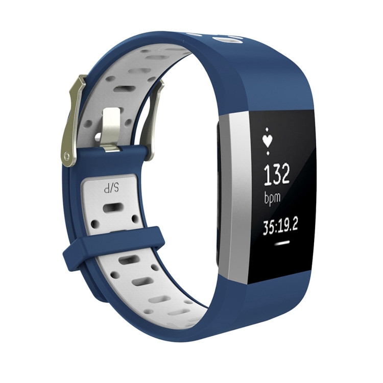 SUNSKY - Para FITBIT CARGA 2 Agujero redondo de dos tonos Reemplazo de  silicona Correa de muñeca Weddband con hebilla (azul + blanco)