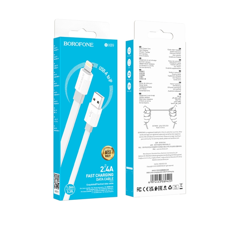 Borofone BX89 USB to 8 Pin Union 2.4A Charging Data Cable, Length:1m(White Gray) Borofone BX89 USB to 8 Pin Union 2.4A Charging Data Cable, Length:1m(White Gray)
