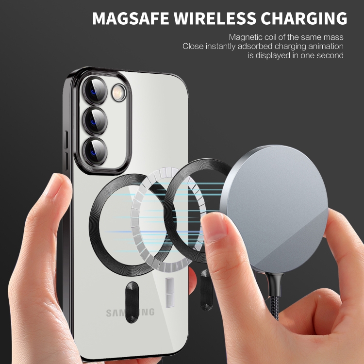 For Samsung Galaxy S23+ 5G CD Texture Plating TPU MagSafe Phone Case with Lens Film(Black)