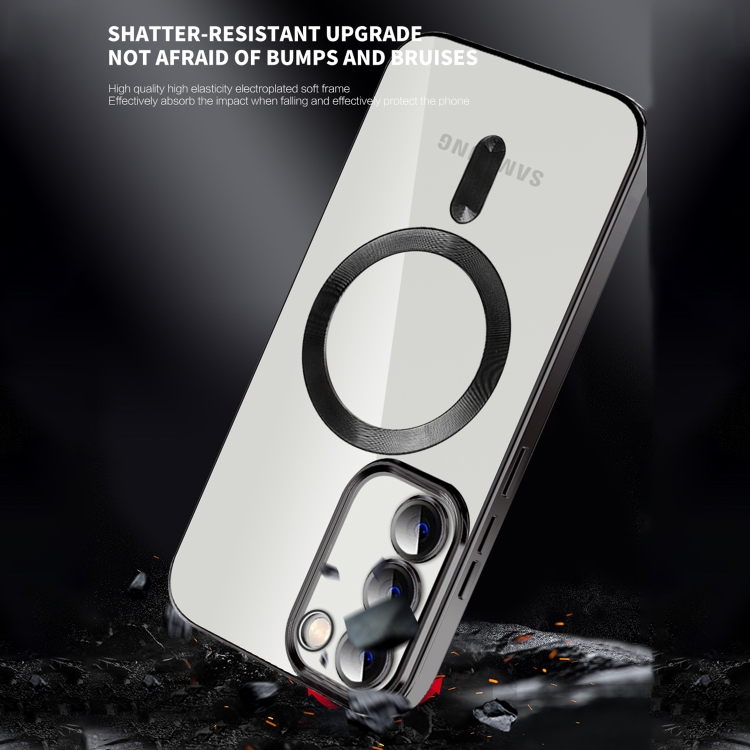 For Samsung Galaxy S23+ 5G CD Texture Plating TPU MagSafe Phone Case with Lens Film(Black)