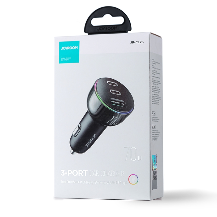 JOYROOM JR-CL26 70W 3-port USB+USB-C / Type-C Car Charger(Black) JOYROOM JR-CL26 70W 3-port USB+USB-C / Type-C Car Charger(Black)