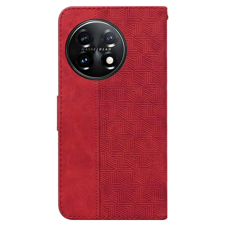 Per OnePlus 11 custodia in pelle goffrata geometrica (rossa)