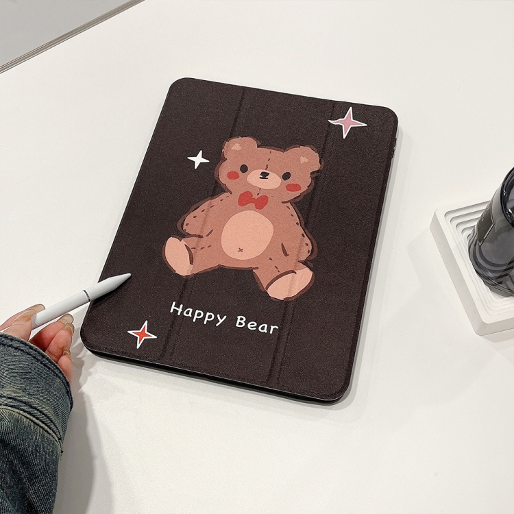 For iPad 10th Gen 10.9 2022 Acrylic Painted 3-fold Holder Leather Tablet Case(Happy Bear) For iPad 10th Gen 10.9 2022 Acrylic Painted 3-fold Holder Leather Tablet Case(Happy Bear)