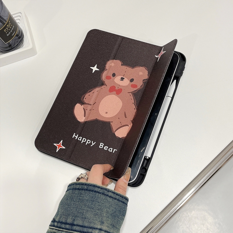 For iPad 10th Gen 10.9 2022 Acrylic Painted 3-fold Holder Leather Tablet Case(Happy Bear) For iPad 10th Gen 10.9 2022 Acrylic Painted 3-fold Holder Leather Tablet Case(Happy Bear)
