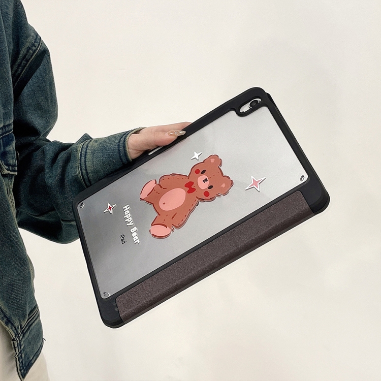 For iPad 10th Gen 10.9 2022 Acrylic Painted 3-fold Holder Leather Tablet Case(Happy Bear) For iPad 10th Gen 10.9 2022 Acrylic Painted 3-fold Holder Leather Tablet Case(Happy Bear)