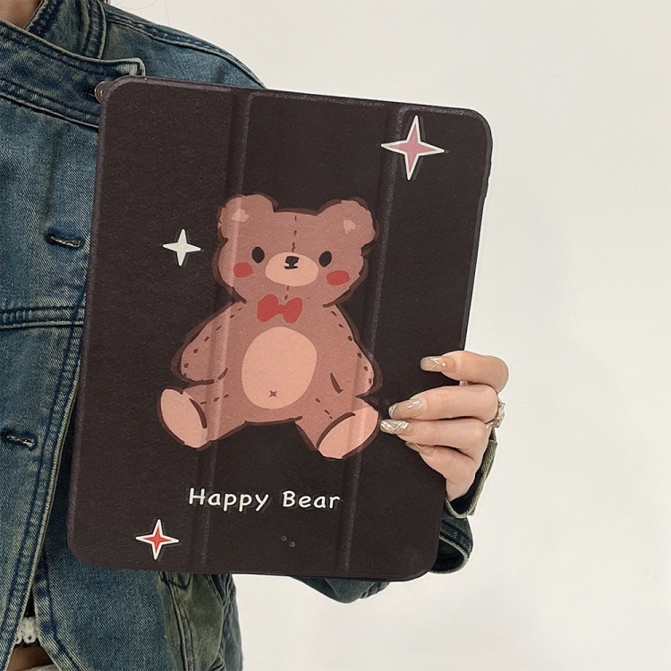 For iPad 10th Gen 10.9 2022 Acrylic Painted 3-fold Holder Leather Tablet Case(Happy Bear) For iPad 10th Gen 10.9 2022 Acrylic Painted 3-fold Holder Leather Tablet Case(Happy Bear)