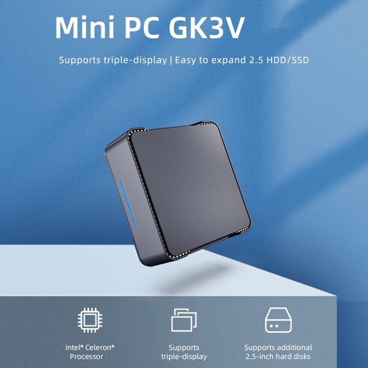 GK3V Windows 11 Pro Mini PC, Intel Gemini Lake J4125, Memoria: 8 GB + 1 TB (enchufe de EE. UU.) - B1