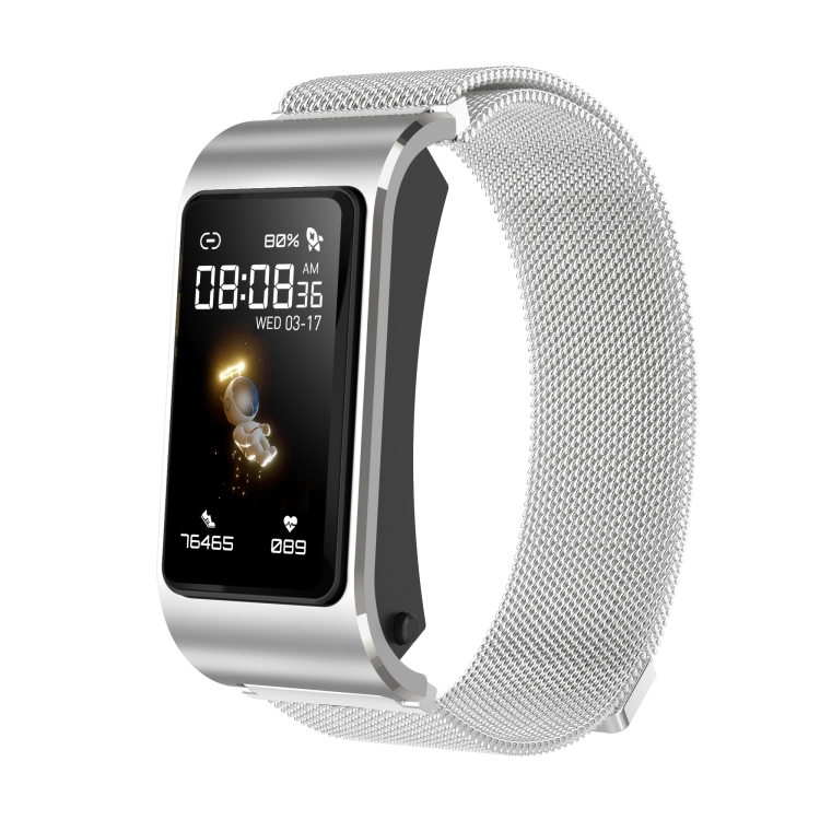 H21 1,14 pouces Steel Band Earphone Amovible Smart Watch Support Mesure de la température / Appel Bluetooth / Commande vocale (Argent) - 1