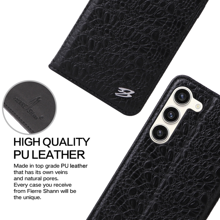 For Samsung Galaxy S23+ 5G Fierre Shann Crocodile Texture Magnetic Genuine Leather Phone Case(Black) For Samsung Galaxy S23+ 5G Fierre Shann Crocodile Texture Magnetic Genuine Leather Phone Case(Black)