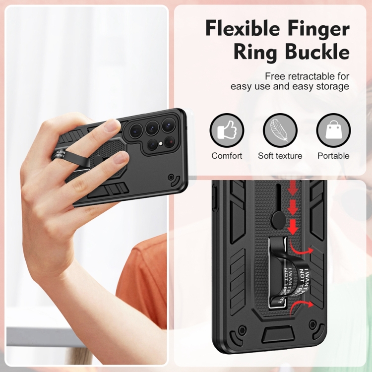 For Samsung Galaxy S23 Ultra 5G Variety Brave Armor Finger Loop Holder Phone Case(Black)