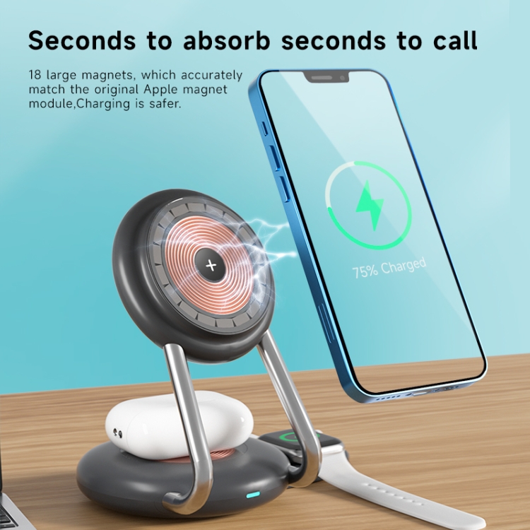 N21 15W 3 in 1 Transparent Magnetic Wireless Charger(Black) N21 15W 3 in 1 Transparent Magnetic Wireless Charger(Black)