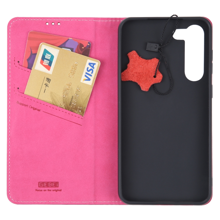 For Samsung Galaxy S23+ 5G GEBEI Top-grain Horizontal Flip Leather Phone Case(Rose Red) For Samsung Galaxy S23+ 5G GEBEI Top-grain Horizontal Flip Leather Phone Case(Rose Red)