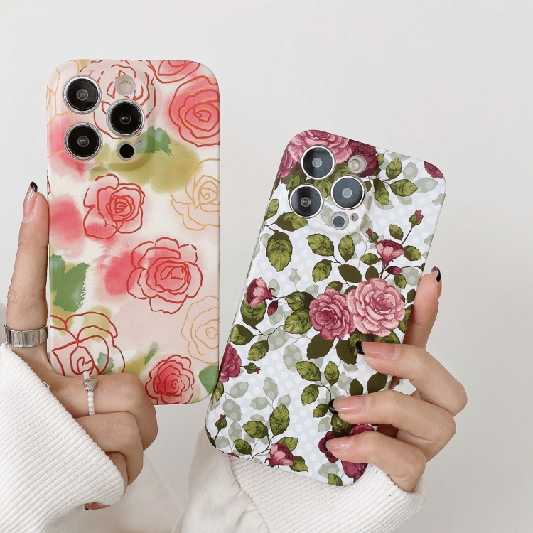 For iPhone 14 Water Sticker Flower Pattern PC Phone Case(Strawberry) For iPhone 14 Water Sticker Flower Pattern PC Phone Case(Strawberry)
