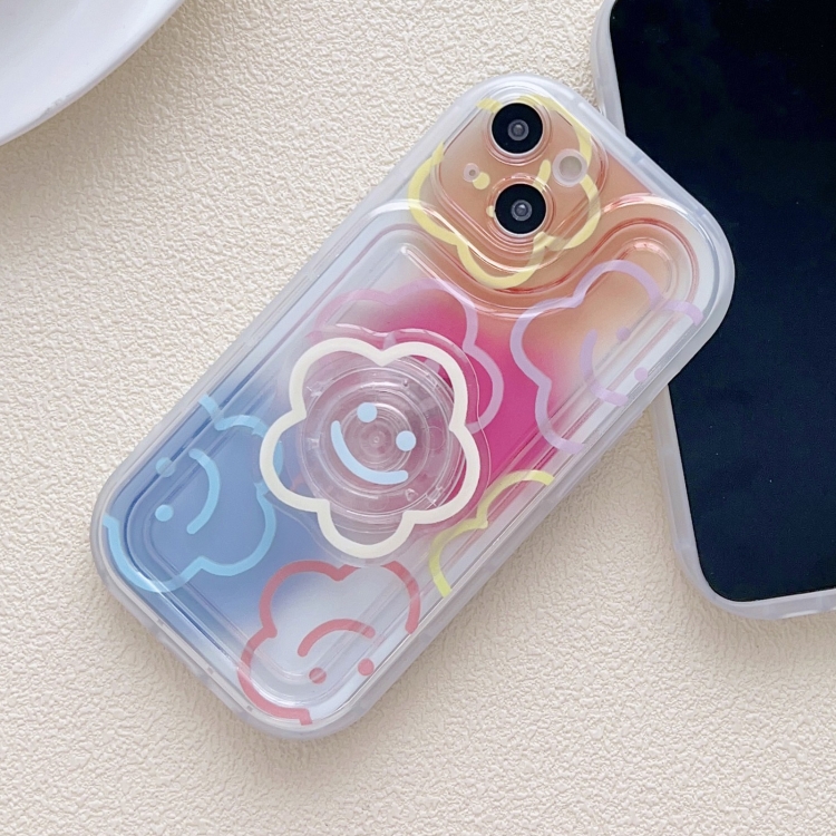 For iPhone 13 Airbag Frame Smiley Face Flower Phone Case with Holder For iPhone 13 Airbag Frame Smiley Face Flower Phone Case with Holder