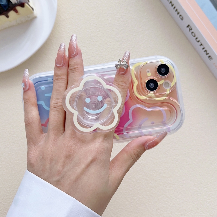 For iPhone 13 Airbag Frame Smiley Face Flower Phone Case with Holder For iPhone 13 Airbag Frame Smiley Face Flower Phone Case with Holder