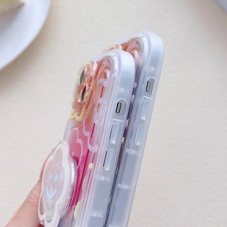 For iPhone 13 Airbag Frame Smiley Face Flower Phone Case with Holder For iPhone 13 Airbag Frame Smiley Face Flower Phone Case with Holder