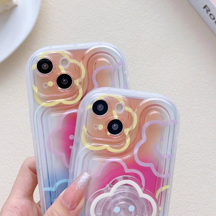 For iPhone 13 Airbag Frame Smiley Face Flower Phone Case with Holder For iPhone 13 Airbag Frame Smiley Face Flower Phone Case with Holder