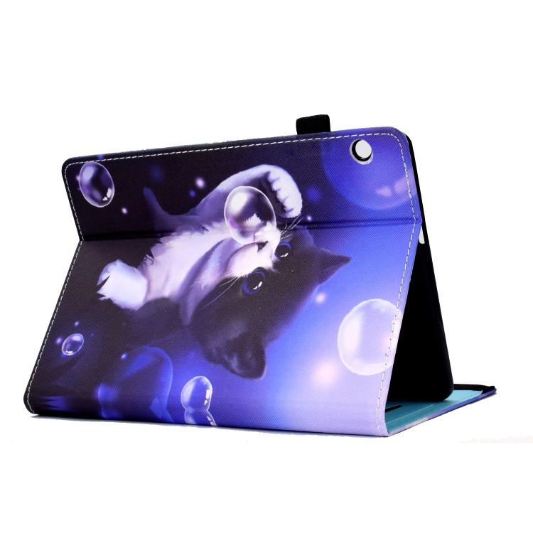 Per Huawei MediaPad T5 Custodia per tablet in pelle con cuciture a disegno  colorato con fascia elastica (Bubble Cat)