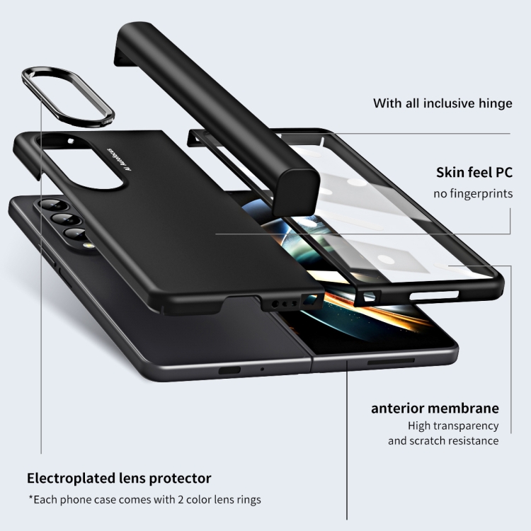 For Samsung Galaxy Z Fold4 5G Skin Feel Two-color Contact Lens Hinge Flip Phone Case(Black)
