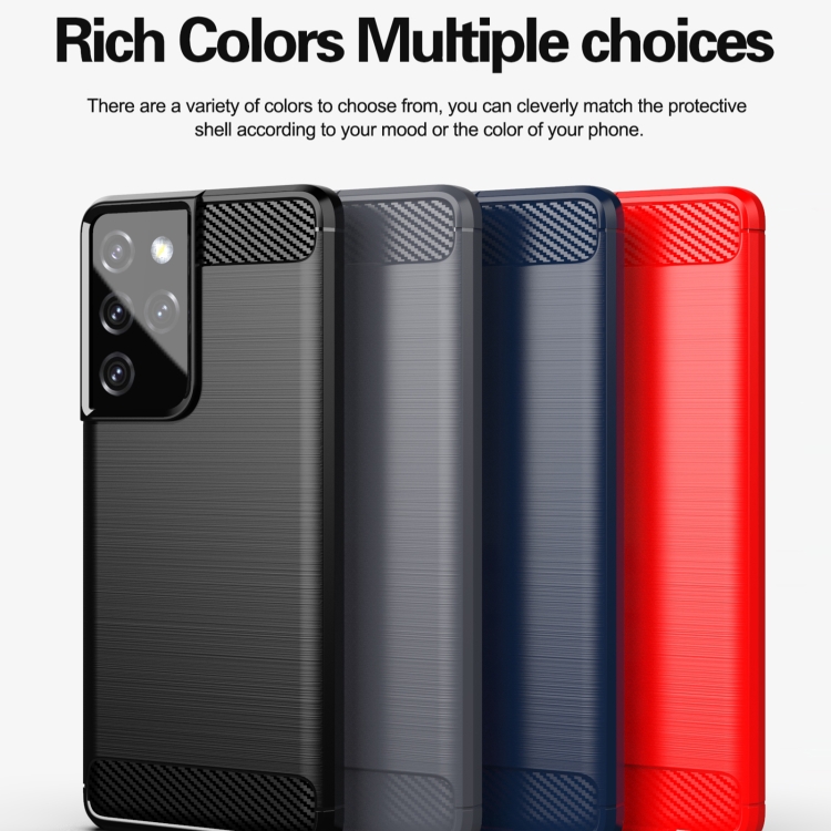 For Samsung Galaxy S21 Ultra Brushed Texture Carbon Fiber TPU Phone Case(Blue) For Samsung Galaxy S21 Ultra Brushed Texture Carbon Fiber TPU Phone Case(Blue)