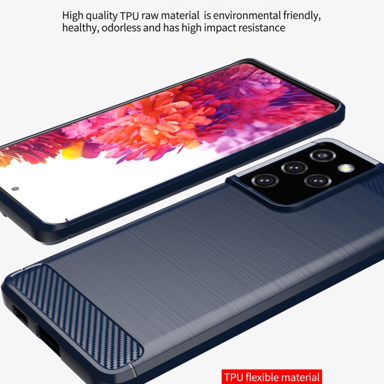 For Samsung Galaxy S21 Ultra Brushed Texture Carbon Fiber TPU Phone Case(Blue) For Samsung Galaxy S21 Ultra Brushed Texture Carbon Fiber TPU Phone Case(Blue)
