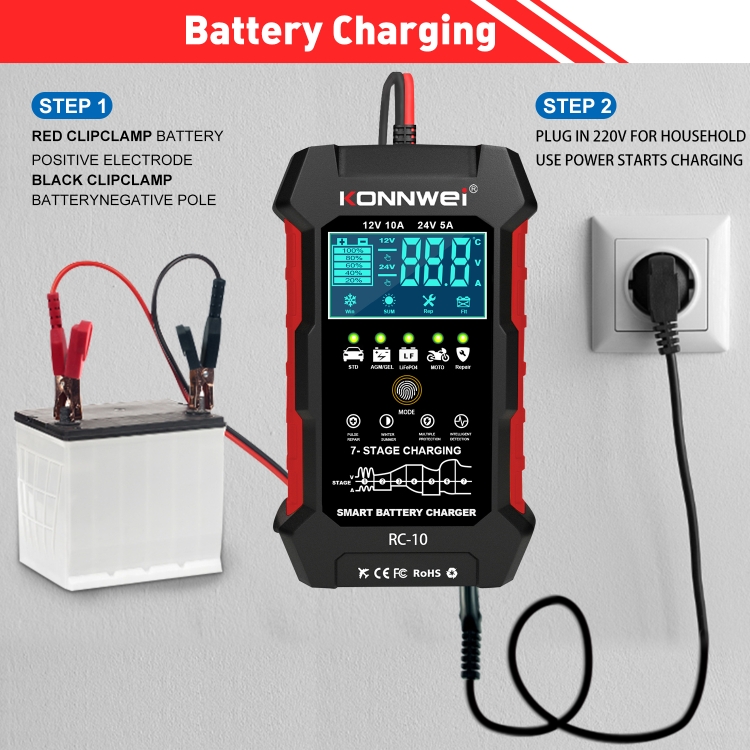 KONNWEI RC10 2 inch Car Battery Charger Battery Pulse Repair Tool