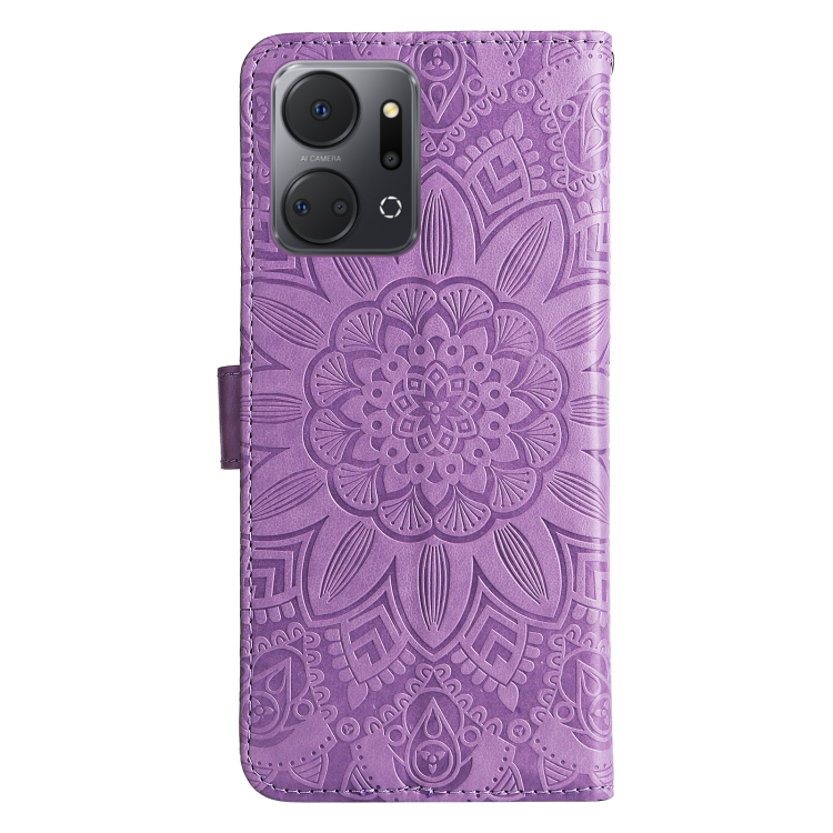 For Honor X7a Embossed Sunflower Leather Phone Case(Purple)