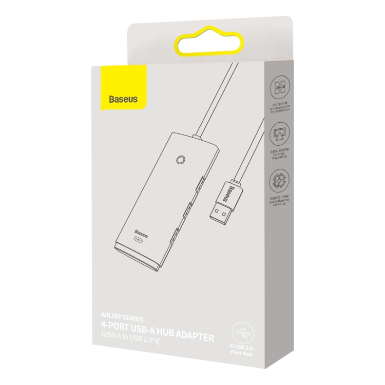 Baseus Lite Series WKQX070001 Adaptador USB-A a USB 2.0x4 HUB, Longitud del cable: 25 cm (Negro) - 7