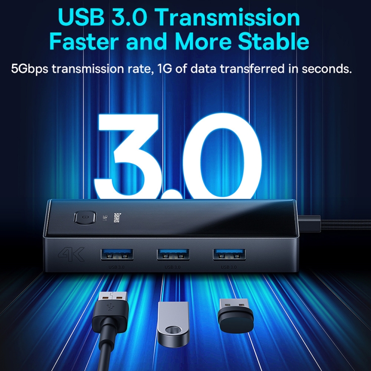 Baseus WKYY030113 Adaptador 5 en 1 USB-C / Type-C a USB3.0x3+HDMI+PD HUB (Gris espacial) - 6