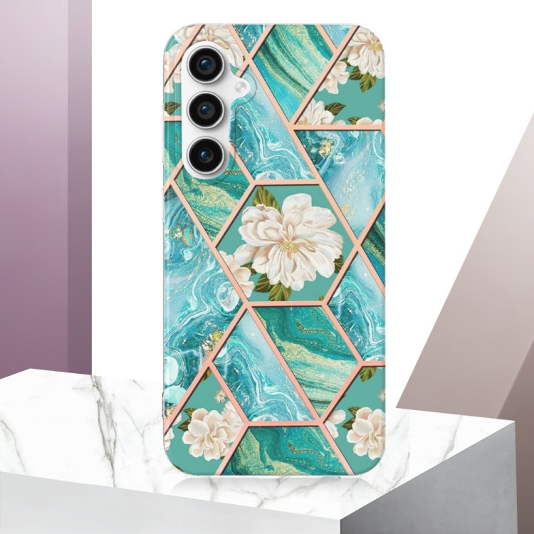 For Samsung Galaxy S23 FE 5G Splicing Marble Flower IMD TPU Phone Case(Blue Flower) For Samsung Galaxy S23 FE 5G Splicing Marble Flower IMD TPU Phone Case(Blue Flower)