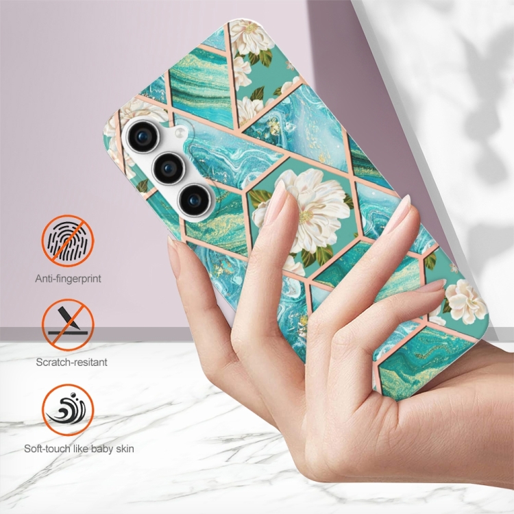 For Samsung Galaxy S23 FE 5G Splicing Marble Flower IMD TPU Phone Case(Blue Flower) For Samsung Galaxy S23 FE 5G Splicing Marble Flower IMD TPU Phone Case(Blue Flower)