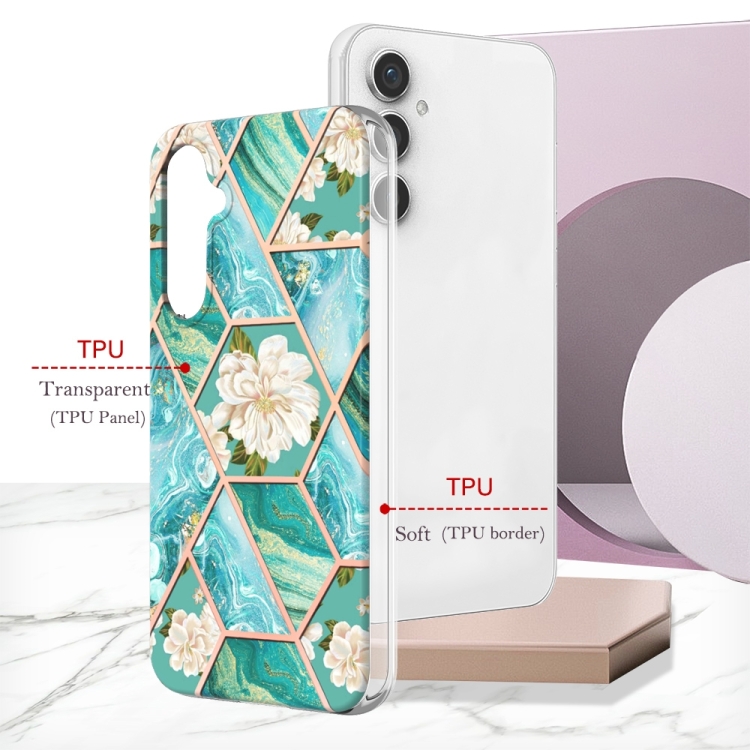 For Samsung Galaxy S23 FE 5G Splicing Marble Flower IMD TPU Phone Case(Blue Flower) For Samsung Galaxy S23 FE 5G Splicing Marble Flower IMD TPU Phone Case(Blue Flower)