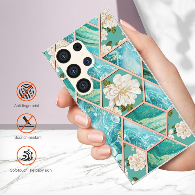 Para Samsung Galaxy S24 Ultra 5G Empalme Flor de mármol IMD Caja