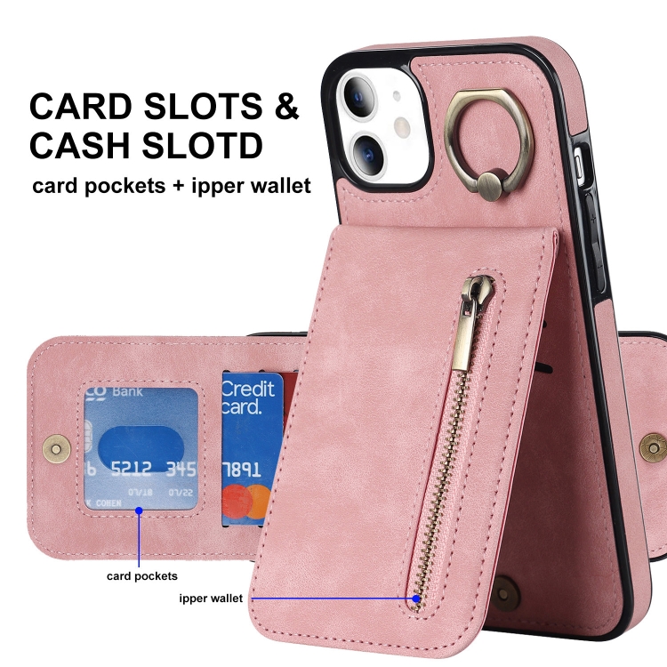 For Samsung Galaxy S23 5G Retro Ring and Zipper RFID Card Slot Phone Case(Pink) For Samsung Galaxy S23 5G Retro Ring and Zipper RFID Card Slot Phone Case(Pink)