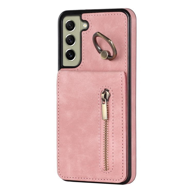 For Samsung Galaxy S22 5G Retro Ring and Zipper RFID Card Slot Phone Case(Pink) For Samsung Galaxy S22 5G Retro Ring and Zipper RFID Card Slot Phone Case(Pink)