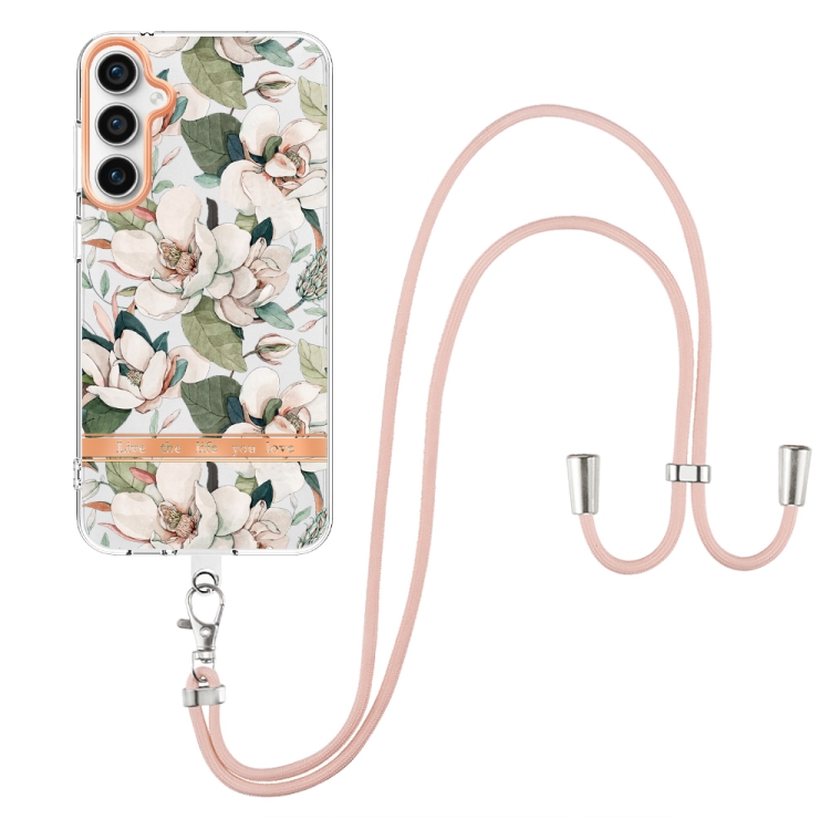 For Samsung Galaxy S23 FE 5G Flowers and Plants Series IMD TPU Phone Case with Lanyard(Green Gardenia) For Samsung Galaxy S23 FE 5G Flowers and Plants Series IMD TPU Phone Case with Lanyard(Green Gardenia)