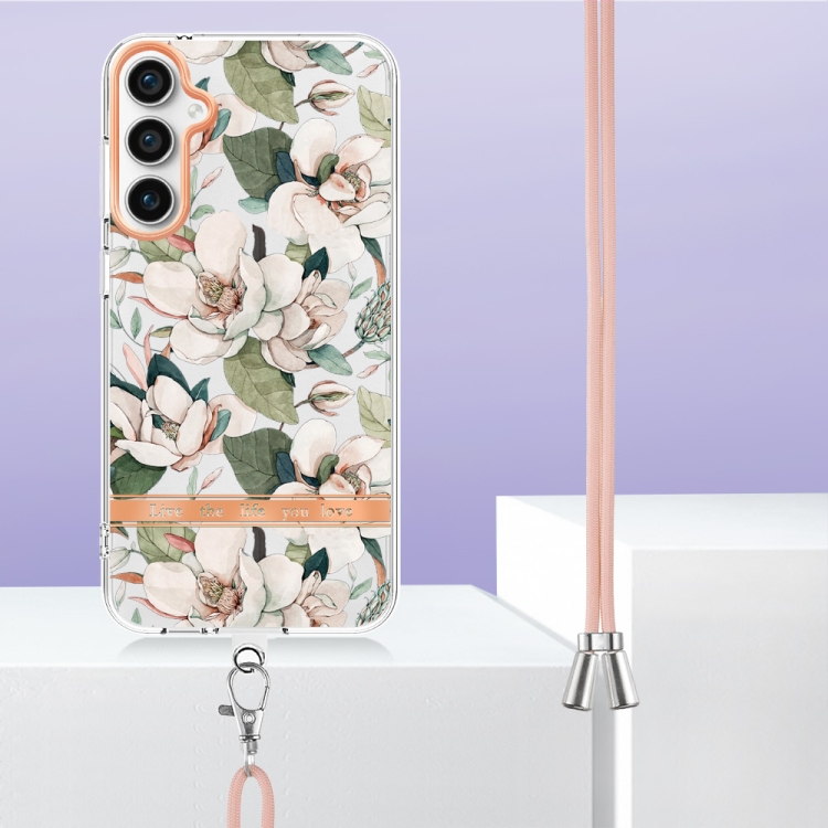 For Samsung Galaxy S23 FE 5G Flowers and Plants Series IMD TPU Phone Case with Lanyard(Green Gardenia) For Samsung Galaxy S23 FE 5G Flowers and Plants Series IMD TPU Phone Case with Lanyard(Green Gardenia)