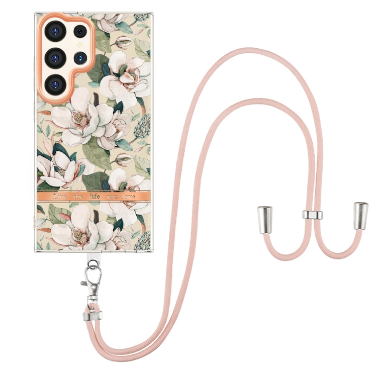 For Samsung Galaxy S24 Ultra 5G Flowers and Plants Series IMD TPU Phone Case with Lanyard(Green Gardenia) For Samsung Galaxy S24 Ultra 5G Flowers and Plants Series IMD TPU Phone Case with Lanyard(Green Gardenia)