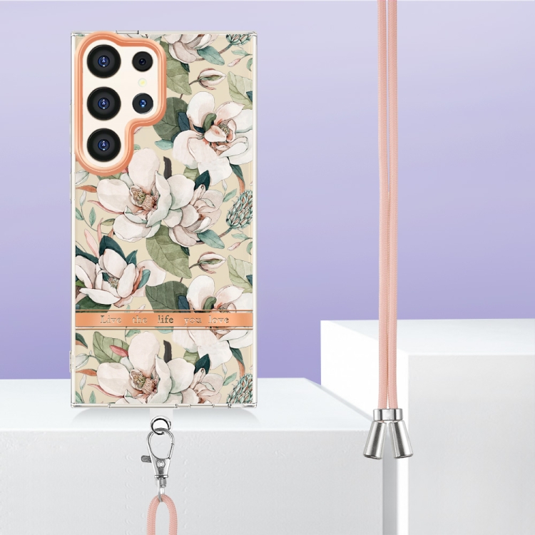 For Samsung Galaxy S24 Ultra 5G Flowers and Plants Series IMD TPU Phone Case with Lanyard(Green Gardenia) For Samsung Galaxy S24 Ultra 5G Flowers and Plants Series IMD TPU Phone Case with Lanyard(Green Gardenia)