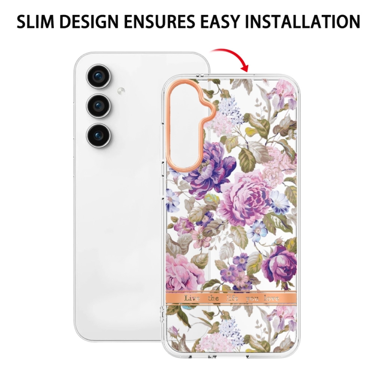 For Samsung Galaxy S23 FE 5G Flowers and Plants Series IMD TPU Phone Case(Purple Peony) For Samsung Galaxy S23 FE 5G Flowers and Plants Series IMD TPU Phone Case(Purple Peony)