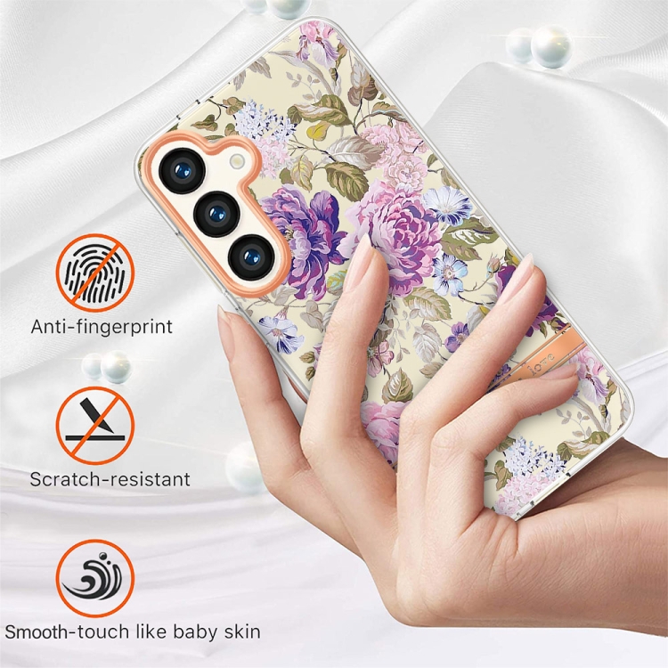 For Samsung Galaxy S24 5G Flowers and Plants Series IMD TPU Phone Case(Purple Peony) For Samsung Galaxy S24 5G Flowers and Plants Series IMD TPU Phone Case(Purple Peony)