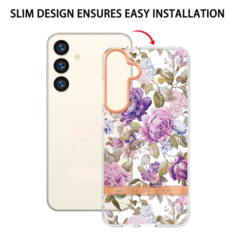 For Samsung Galaxy S24 5G Flowers and Plants Series IMD TPU Phone Case(Purple Peony) For Samsung Galaxy S24 5G Flowers and Plants Series IMD TPU Phone Case(Purple Peony)