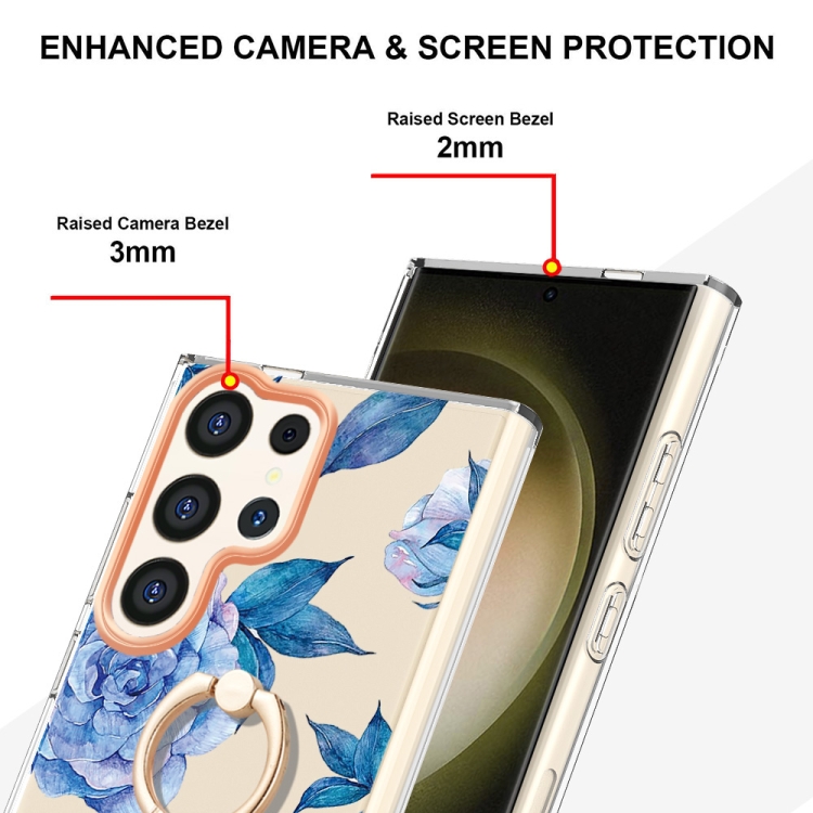 For Samsung Galaxy S24 Ultra 5G Flowers and Plants Series IMD TPU Phone Case with Ring Holder(Orchid Peony) For Samsung Galaxy S24 Ultra 5G Flowers and Plants Series IMD TPU Phone Case with Ring Holder(Orchid Peony)