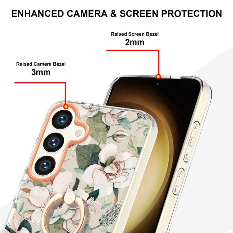 For Samsung Galaxy S24 5G Flowers and Plants Series IMD TPU Phone Case with Ring Holder(Green Gardenia) For Samsung Galaxy S24 5G Flowers and Plants Series IMD TPU Phone Case with Ring Holder(Green Gardenia)