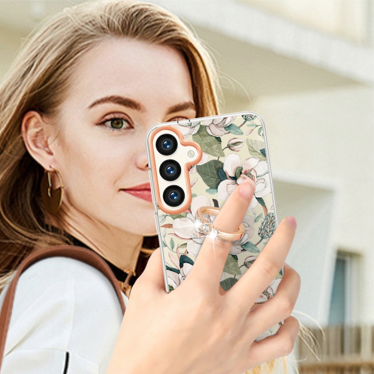 For Samsung Galaxy S24 5G Flowers and Plants Series IMD TPU Phone Case with Ring Holder(Green Gardenia) For Samsung Galaxy S24 5G Flowers and Plants Series IMD TPU Phone Case with Ring Holder(Green Gardenia)