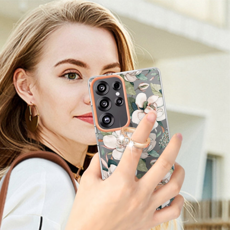 For Samsung Galaxy S25 Ultra 5G Flowers and Plants Series IMD TPU Phone Case with Ring Holder(Green Gardenia) For Samsung Galaxy S25 Ultra 5G Flowers and Plants Series IMD TPU Phone Case with Ring Holder(Green Gardenia)