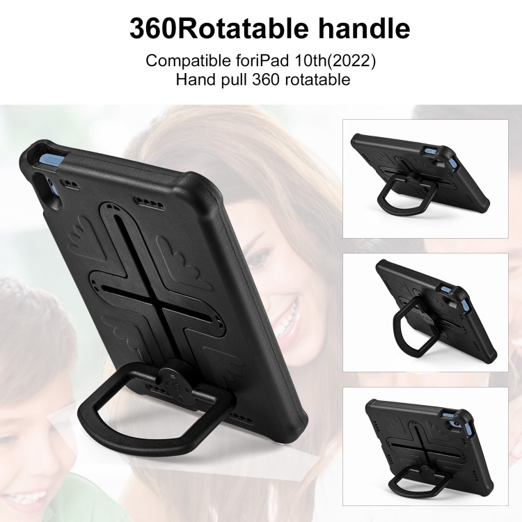 For iPad 10th Gen 10.9 2022 Shield 360 Rotation Handle EVA Shockproof PC Tablet Case(Black)