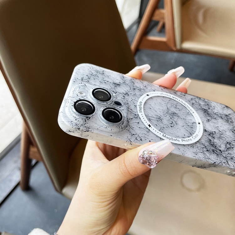 For iPhone 14 Silk Ink Pattern MagSafe PC Phone Case(Black) For iPhone 14 Silk Ink Pattern MagSafe PC Phone Case(Black)