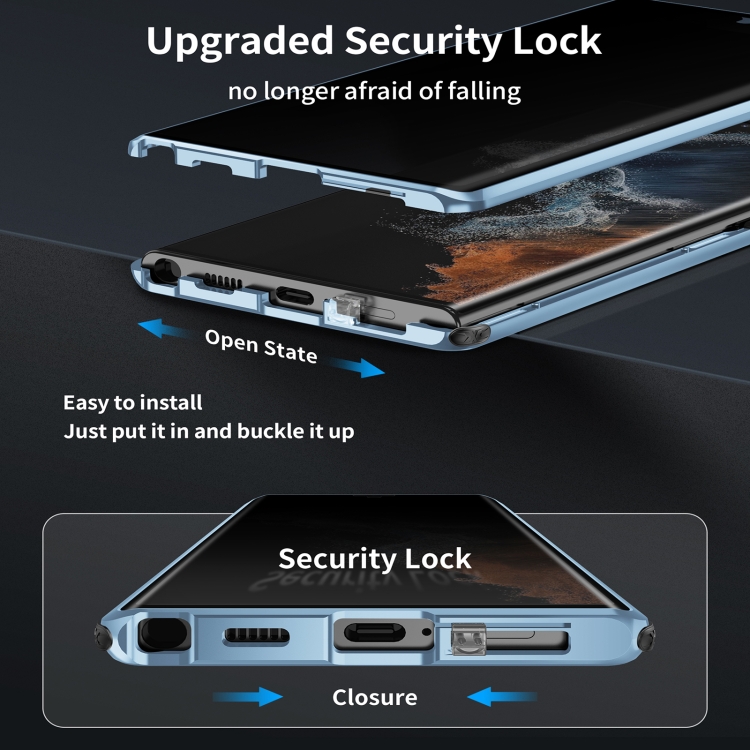 Für Samsung Galaxy S23 Ultra 5G Anti-Peeping-magnetische doppelseitige  Handyhülle aus gehärtetem Glas (Silber)